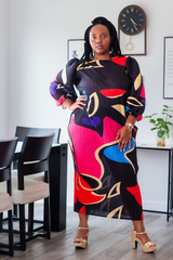 Aurora Abstract Midi Dress | Black-Rouge