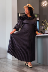 Seraphine Satin Pleat Dress | Black