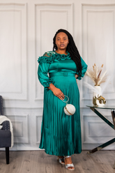 Seraphine Satin Pleat Dress | Teal