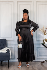 Seraphine Satin Pleat Dress | Black