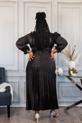 Seraphine Satin Pleat Dress | Black