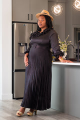 Seraphine Satin Pleat Dress | Black