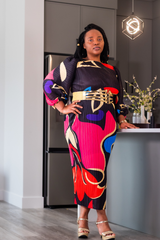 Aurora Abstract Midi Dress | Black-Rouge