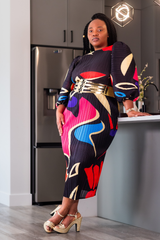 Aurora Abstract Midi Dress | Black-Rouge