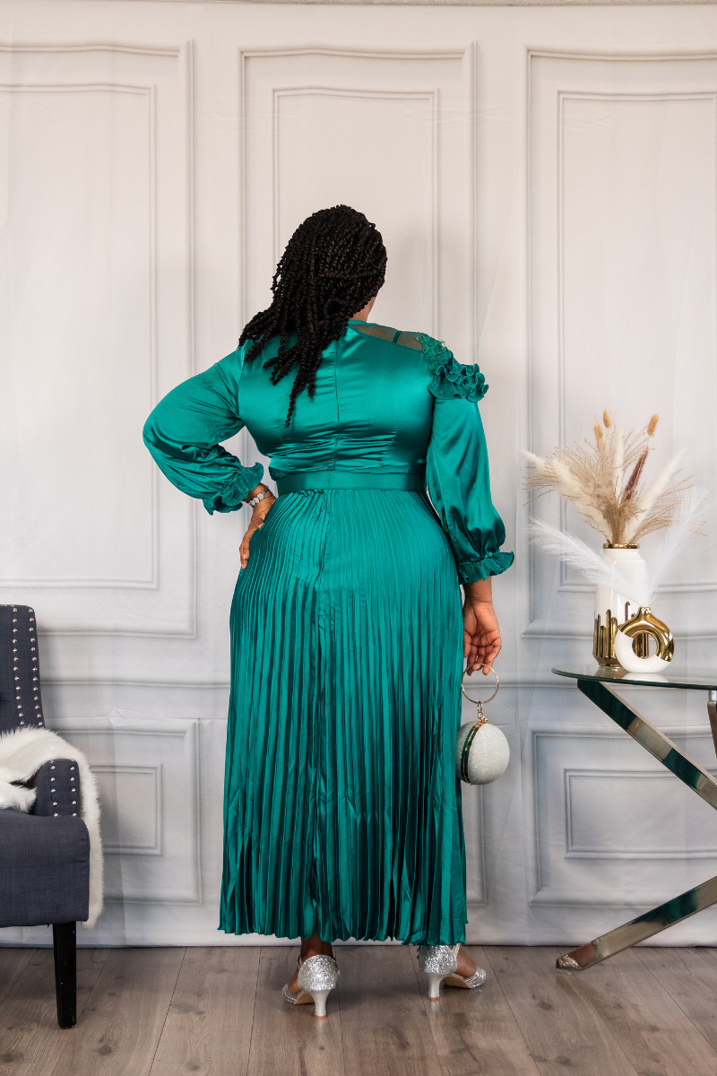 Seraphine Satin Pleat Dress | Teal