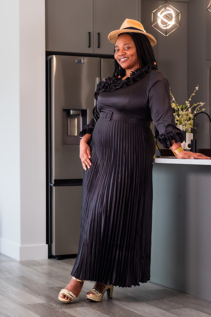 Seraphine Satin Pleat Dress | Black