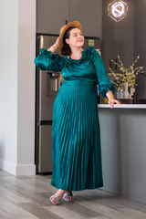 Seraphine Satin Pleat Dress | Teal