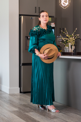 Seraphine Satin Pleat Dress | Teal