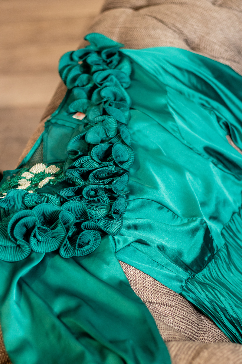 Seraphine Satin Pleat Dress | Teal