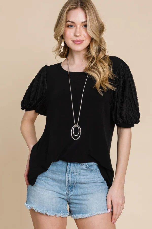Contrast Bubble Sleeve Top